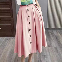skirt outfits Spring and Summer New Women's Button Skirt Casual Skirt Plastic Waist Princess Dress