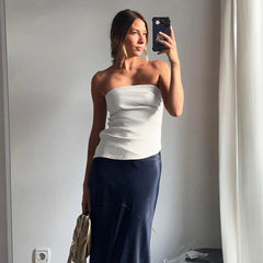 halter tops Women's Clothing 2024 Spring and Summer New Ins Simple Style Solid Color Backless Pleated Tube Top Bottoming Vest for Women