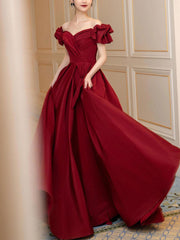 BXOXO Simple Burgundy Satin Long Prom Dress, Burgundy Bridesmaid Dress