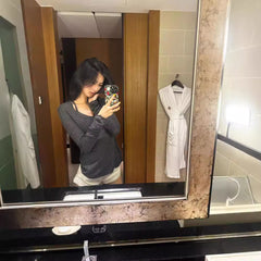 2000s fashion Hot Girl Large Neckline Long-Sleeved T-shirt Women's Autumn New Bottoming Shirt U Collar Sexy Top