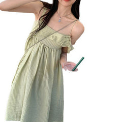 maternity Korean Style Fresh Sleeveless Sling Dress Women's Summer Lace-up Sweet First Love Dress