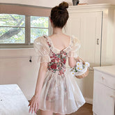 cybergoth dress to impress ins Swimsuit Women's Conservative Skirt One-Piece Boxer Fashion Printed Small Chest Hot Spring Swimsuit