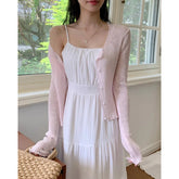 church outfit Chic Korean Style Summer French Gentle Sweet Square Collar Pleated Holiday Casual Cake Skirt Sling Dress