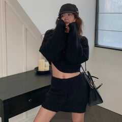 fall fashion 2024 Winter New Fashion Solid Color Sweater Hot Girl Knitted Hip Skirt Two-Piece Suit for Women