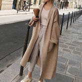 teacher outfits Loose Lazy Style Simple plus Size Mid-Length Knitted Cardigan Autumn and Winter New Pocket Sweater Coat