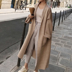 teacher outfits Loose Lazy Style Simple plus Size Mid-Length Knitted Cardigan Autumn and Winter New Pocket Sweater Coat