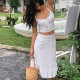 concert outfit Summer New French Retro Temperament Suit Women's Sexy White Strap Top Skirt Two-Piece Set