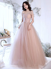 BXOXO A Line Off Shoulder Pink Long Prom Dress, Pink Graduation Dress with Beading Lace