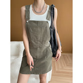 90s fashion Retro American A- line Slimming Workwear Denim Suspender Short Skirt Small
