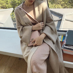 teacher outfits Loose Lazy Style Simple plus Size Mid-Length Knitted Cardigan Autumn and Winter New Pocket Sweater Coat