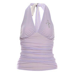 2000s fashion Ins Style Autumn Women's Clothing Solid Color Slim-Fit Street Fashion Halter Backless Vest for Women