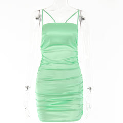 trendy homecoming dresses INS Net Hot Girl Sexy Sling Dress Autumn New Fashion Backless Diamond Belt Pleated Hip Skirt