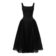 supernatural dress to impress Hepburn Style Black Dress Summer New Women's French Square Collar Tight Waist Pleated Dress