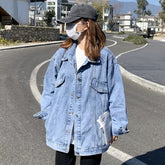 joker costume female outfit Spring and Autumn Black Denim Jacket Top Women's Autumn Trendy Loose Korean Style Hong Kong Style Casual Fried Street Jacket