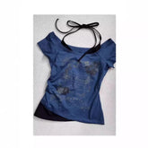 fashion outfits Feishi Style Retro Vintage Halter Fake Two-Piece Short-Sleeved T-shirt Mid-Ancient Summer Short Top