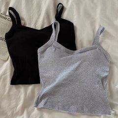 Summer Hot Girl Solid Color Casual Simple Tube Top Anti-Exposure with Chest Pad Sling Belly Covering Vest Sleeveless Inner Top