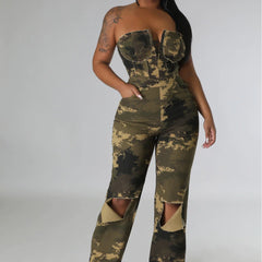 dti outfits Early Autumn Women's Tube Top Camouflage Fashion Western Style Women's Jumpsuit
