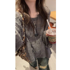 grunge outfits Cotton Tea Green Knitted Sweater Slimming Long Sleeve Green Retro Niche Loose Design Sweater Autumn 2024