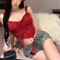 detective vs suspect dress to impress Niche Design Sweet and Spicy Style Tube Top Camisole with Chest Pad Fashion Inner Sunset Rose Short Top