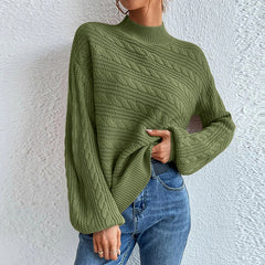 2024 Autumn and Winter New Solid Color Women's Top Loose round Neck Pullover Twist Sweater Women