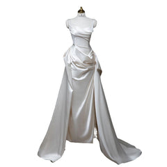 cherry blossom dress to impress Simple Design Pearl Glossy Satin Bridal Light Wedding Dress French Style Small Trailing Evening Dress Supply