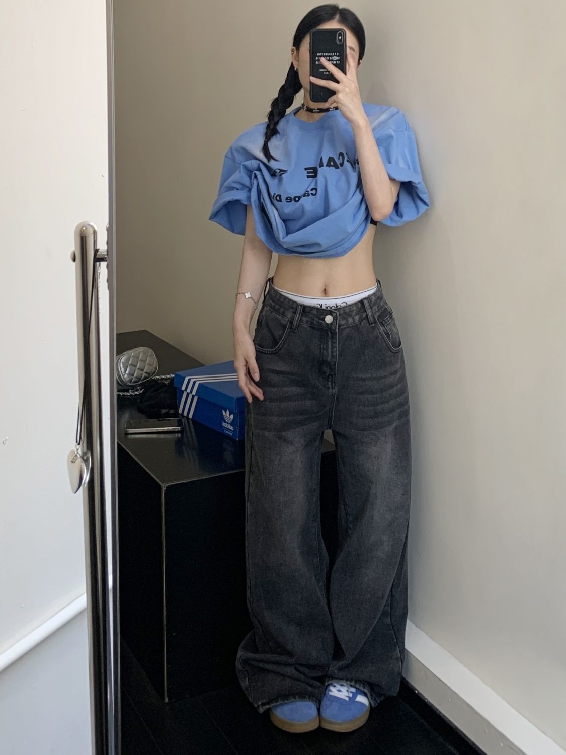 2000s fashion Plus Size American Style Distressed Straight Wide-Leg Jeans Women's Spring and Autumn New Loose Retro Casual All-Match Mopping Trousers