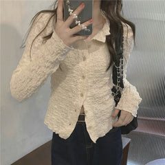 fall outfits women Plus Size French Style Polo Collar Long-Sleeved Shirt Women's Spring and Autumn Top Slim Fit Slimming Stacked Shirt Fashion