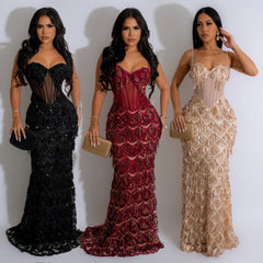 prom dresses Fashion Women's Solid Color Sequined Sexy Suspender Dress Dress