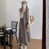 dress to impress outfits V-neck Long Vest Sleeveless Sweater Dress Women's Autumn and Winter Loose Belly Covering Temperament Mid-Length Knitted Skirt