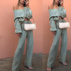 comfy school outfits 2024 Casual Fashion Women's Solid Color Cardigan Long Sleeve Knitwear Trousers Two-Piece Suit