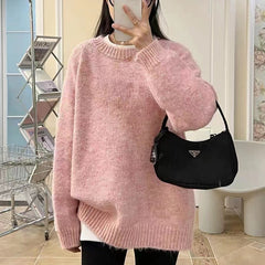 frat outfits Women's Thick Sweater Autumn and Winter New Korean Style Mid-Length Sweater Loose Lazy Style Soft Glutinous Long Sleeve Top