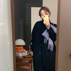 outfit inspo fall Chic Korean Style Loose Mid-Length Woolen Coat Women's Temperament over-the-Knee Woolen Coat Autumn and Winter