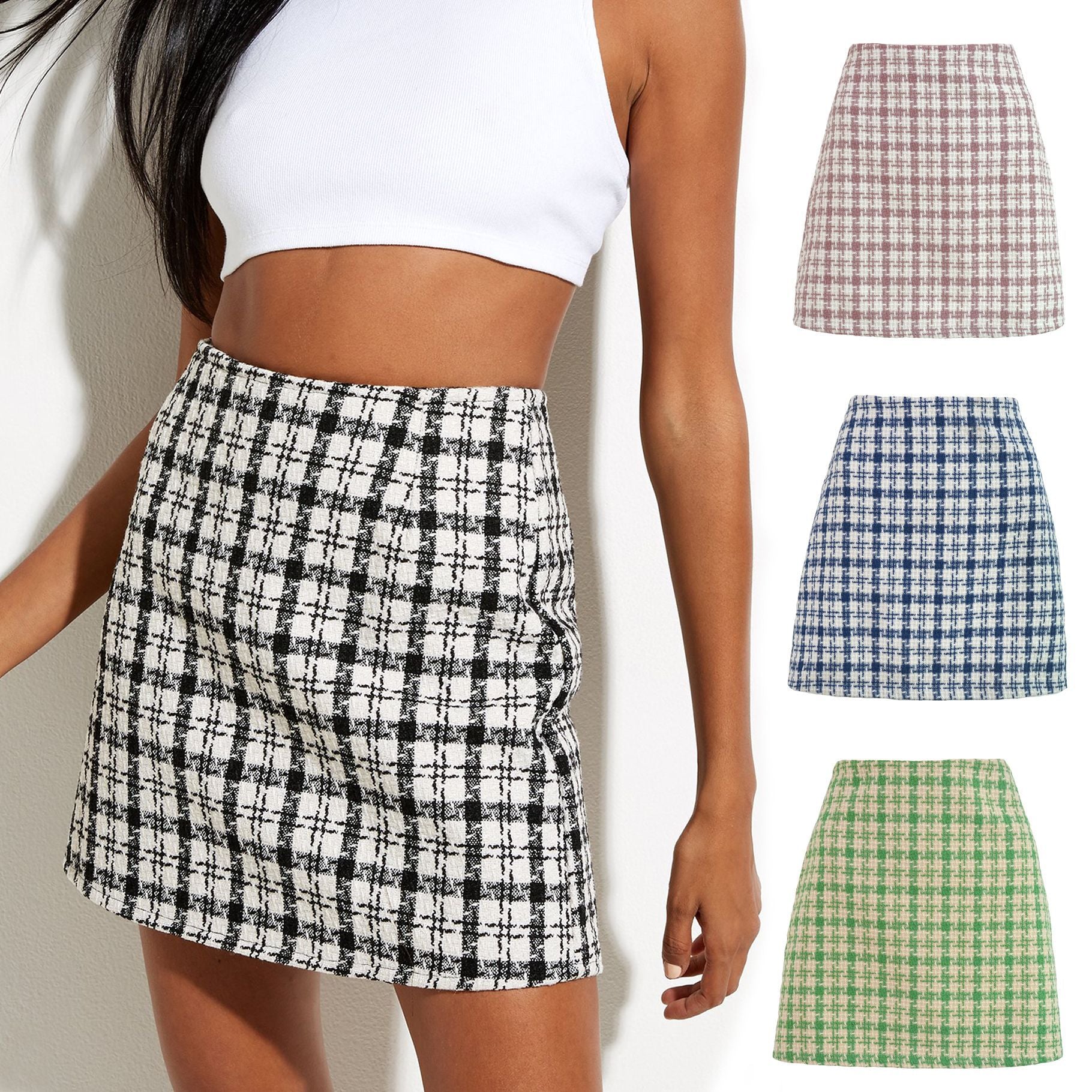 work outfits women Autumn and Winter New Chanel Style Woolen High Waist Skirt Retro Well Plaid A- Line Skirt for Women