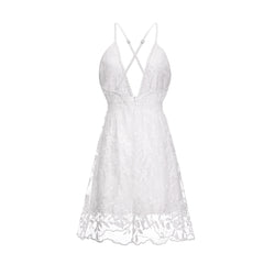 fall bridal shower outfit for guest Summer New Sexy Deep V-neck Backless Suspender Dress Lace Beach Dress