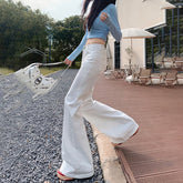 casual dinner outfit fall Autumn and Winter American Low Waist Thin Velvet Jeans Hot Girl Slim Elastic Slimming Flared Pants