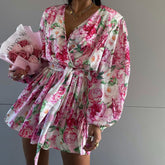 android vs cyberborg dress to impress Autumn New Printed Jumpsuit Women's High-Grade Draping V-neck Lace-up Waist-Tight Long Sleeve Jumpsuit