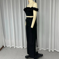 summer outfits inspo Summer New Women's Clothing Solid Color off-the-Neck Navel Top Sweet and Spicy Style Two-Piece Set