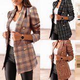 2000s fashion 2024 Autumn and Winter Long Sleeve Double Breasted Suit Collar Printed Small Coat Women's Clothing