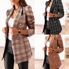 2000s fashion 2024 Autumn and Winter Long Sleeve Double Breasted Suit Collar Printed Small Coat Women's Clothing