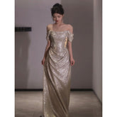 prom dresses off-Shoulder Evening Dress Elegant Shiny Dress Bride Elegant Banquet
