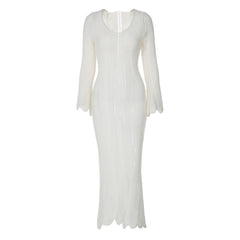 suit Style Solid Color Woolen Dress 2024 Autumn Long Sleeve U Collar Fashion Temperament Slim Fit Dress