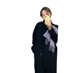 outfit inspo fall Chic Korean Style Loose Mid-Length Woolen Coat Women's Temperament over-the-Knee Woolen Coat Autumn and Winter