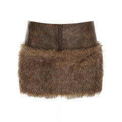 y2k outfits Trendy Hot Girl Leather Stitching Furry Low Waist Slim-Fit Sexy Sheath Skirt New