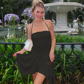 y2k outfits Women's Slim-Fit Halter Dress Solid Color Patchwork Pullover Sleeveless Pleated Backless Mid-Waist Patchwork Dress