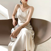 dress Acetate Satin Sling Dress Women's Summer Thin Slit Skirt Two-Piece Set