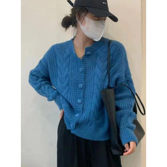 datenight fall outfits Autumn Women's Vintage Twist Knitted Sweater Thickened Loose Coat Long Sleeve Top Fashion