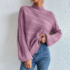 2024 Autumn and Winter New Solid Color Women's Top Loose round Neck Pullover Twist Sweater Women