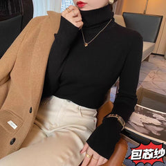 tailgate outfit black women Turtleneck Sweater Women's Autumn and Winter Pullover Long Sleeve Slim Fit Slimming Bottoming Shirt Women's Sweater Top