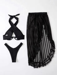 western outfits women New Long Skirt Mesh Three-Piece Swimsuit Bikini Swimsuit