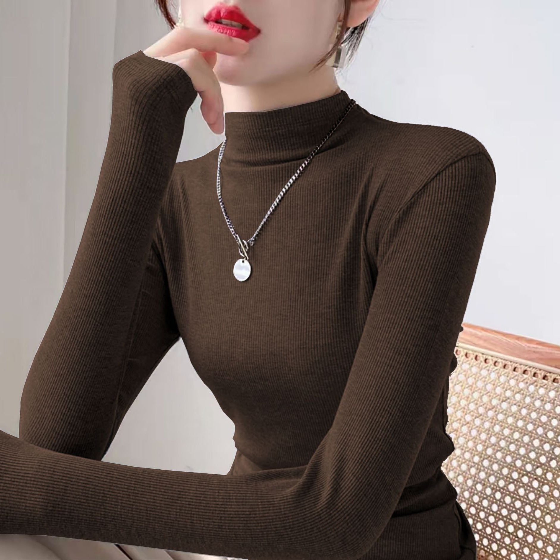 outfit inspo Deep Flower Gray Long-Sleeved T-shirt Women's Autumn and Winter Half Turtleneck Bottoming Shirt Inner Slim Thread Knitted Top 2024 New